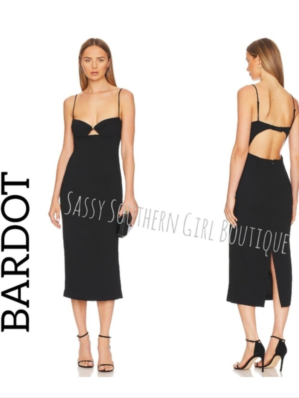 🆕⭐ Bardot Black Cut Out Midi Dress